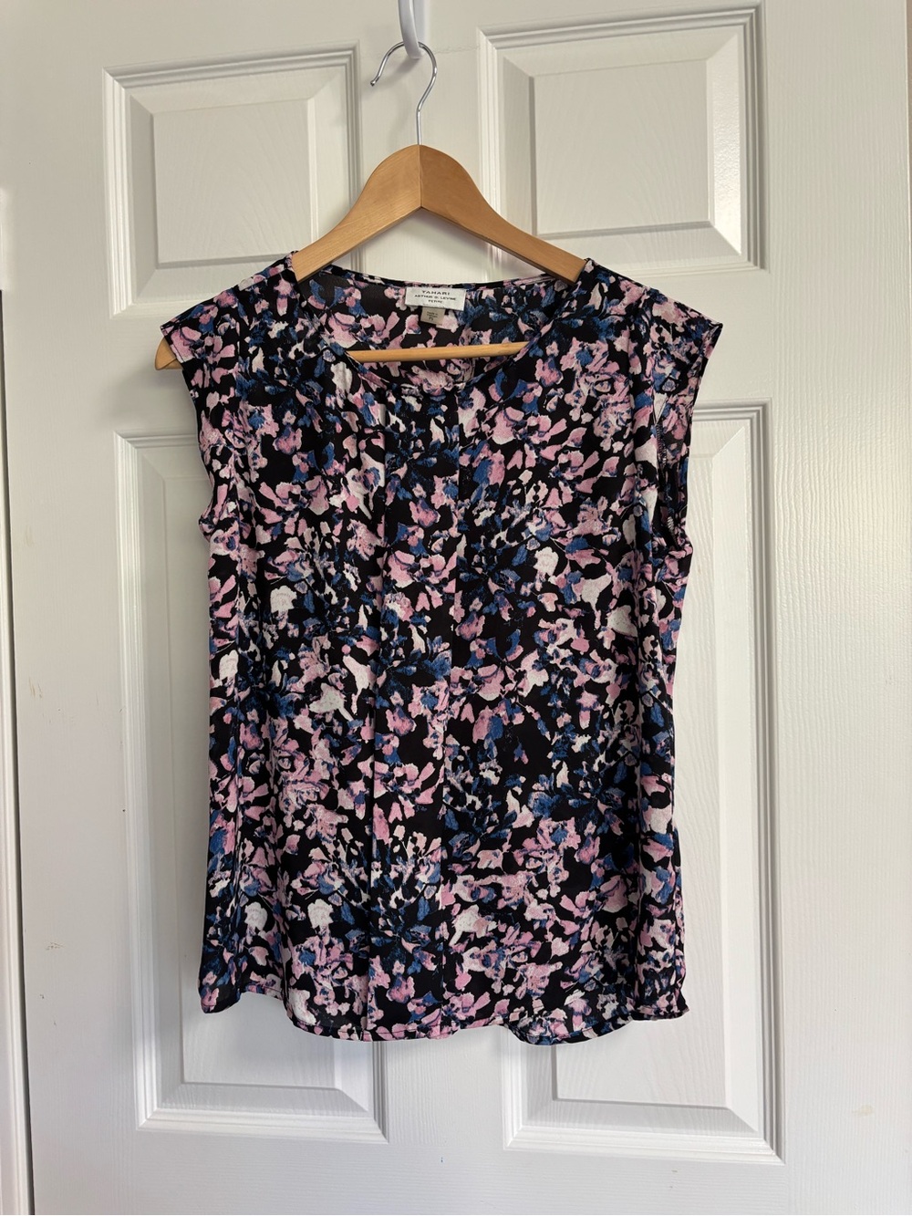 Sleeveless Floral Blouse in Black with Pink & Blue